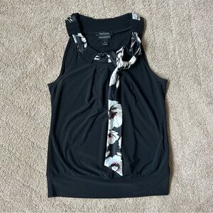 White House Black Market Black Sleeveless Top with Floral Accent
